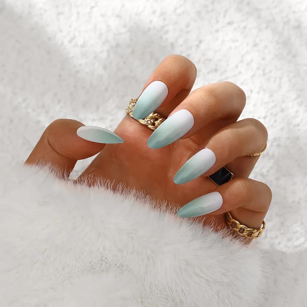 Ногти накладные BATENG Green Gradation Long Almond Press On Nails